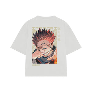 Playera streetwear premium de anime y gaming ExtraLife MX, corte boxy oversized drop shoulder heavyweight en color Deep Black y Off-White, moda urbana mexicana de culto.