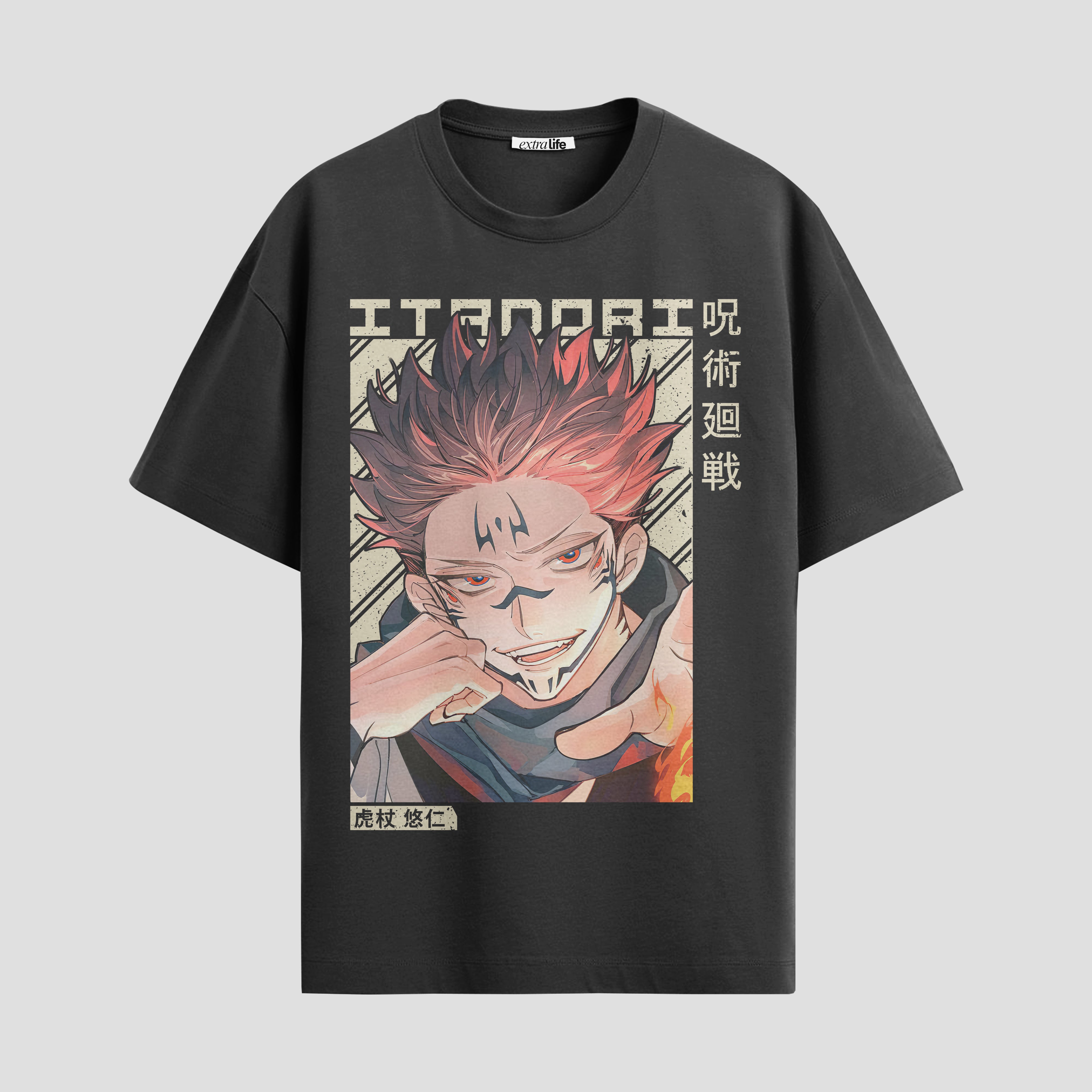 Playera urbana de anime y gaming ExtraLife MX, corte Standard Fit unisex ligero y transpirable en color Deep Black y Pure White, ropa de uso diario para gym y casual.