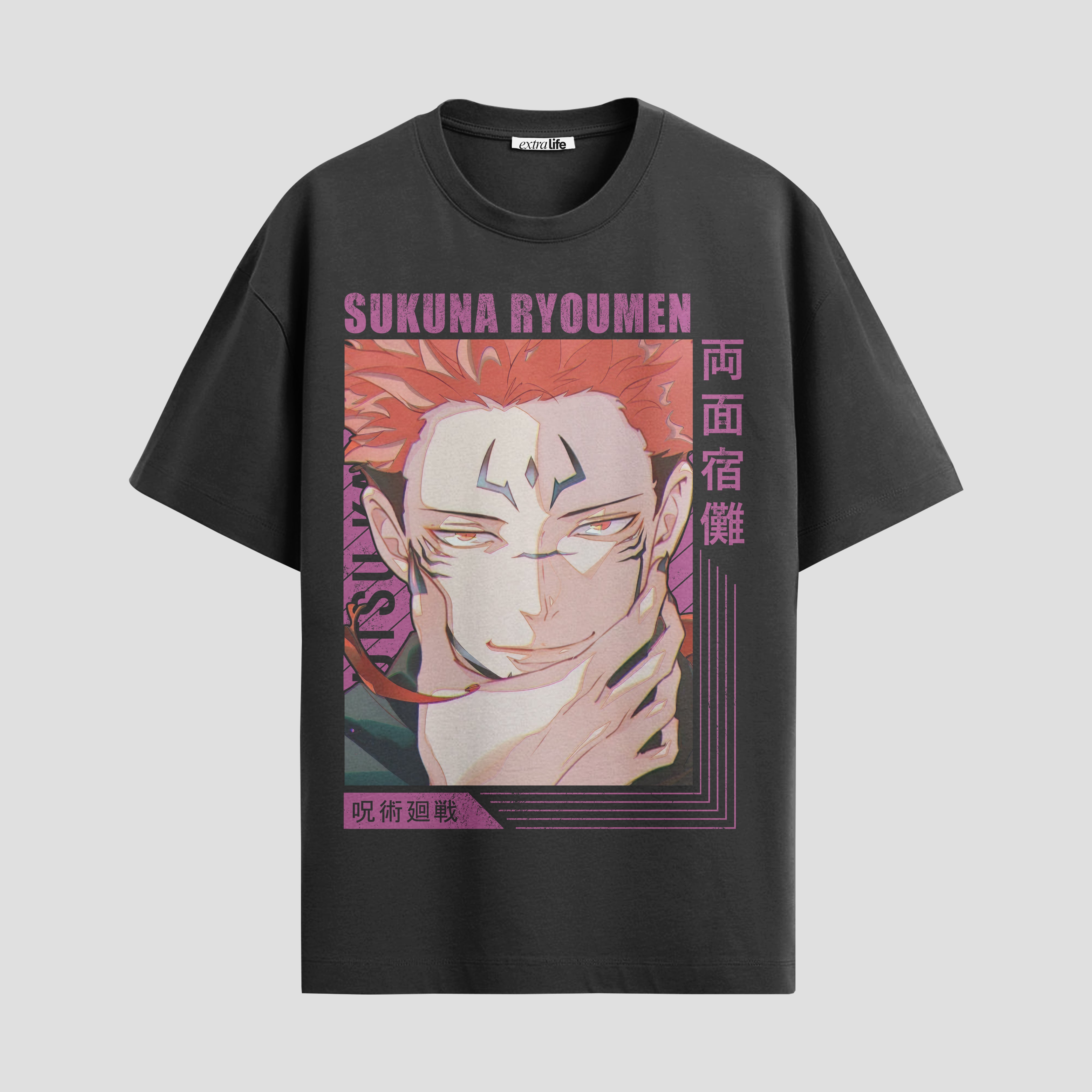 Playera urbana de anime y gaming ExtraLife MX, corte Standard Fit unisex ligero y transpirable en color Deep Black y Pure White, ropa de uso diario para gym y casual.
