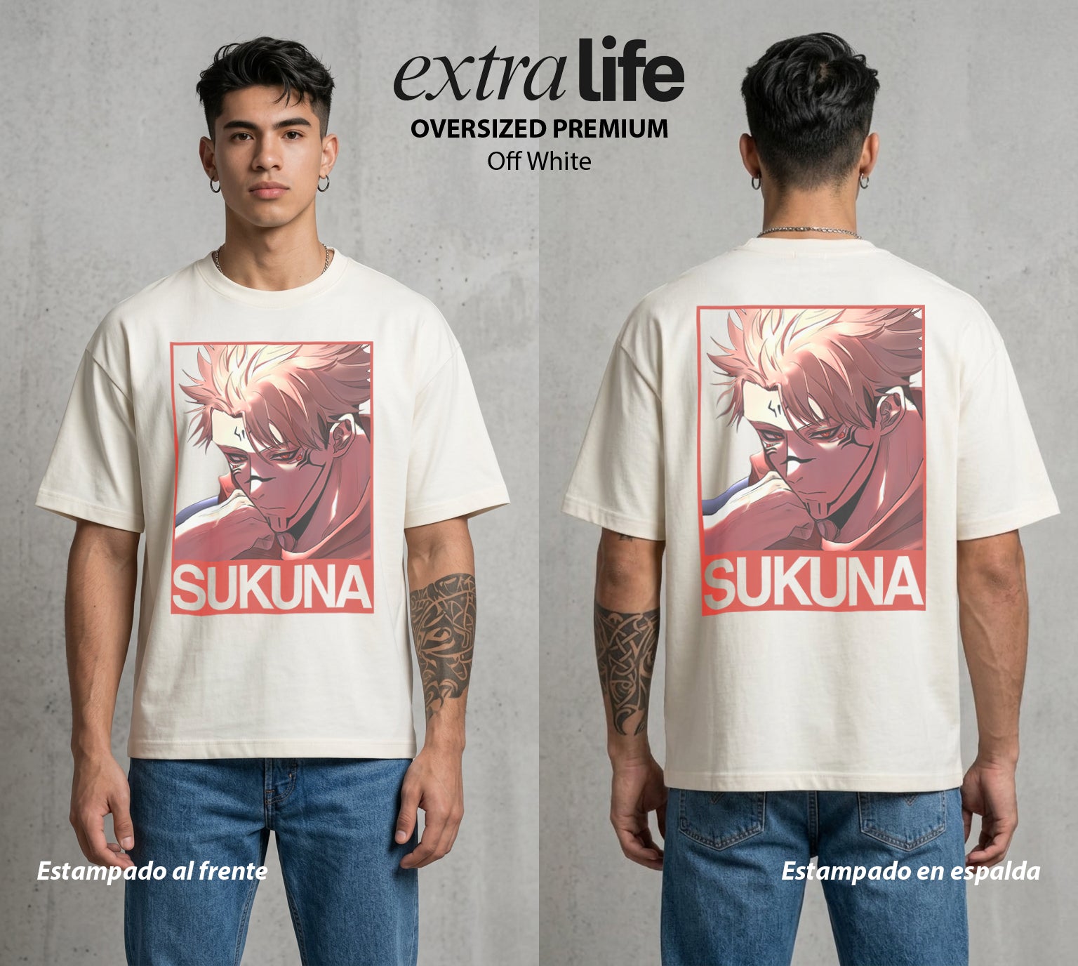 El Arte de las Maldiciones | La Maldicion Suprema #04208 - Playera Oversized Premium | Off White - Foto en modelo