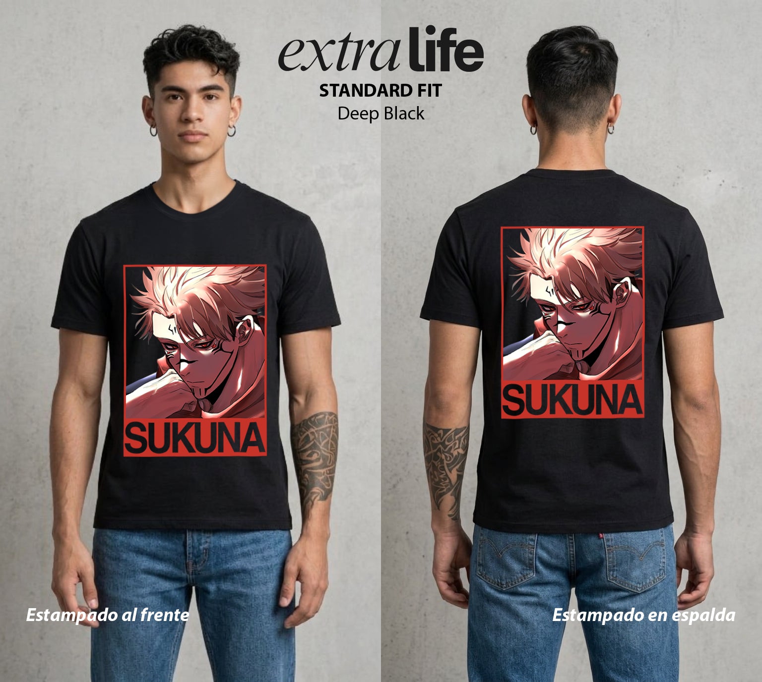 El Arte de las Maldiciones | La Maldicion Suprema #04208 - Playera Standard Fit | Deep Black - Foto en modelo
