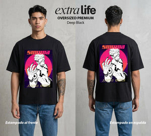 El Arte de las Maldiciones | El Rey de las Maldiciones #04209 - Playera Oversized Premium | Deep Black - Foto en modelo