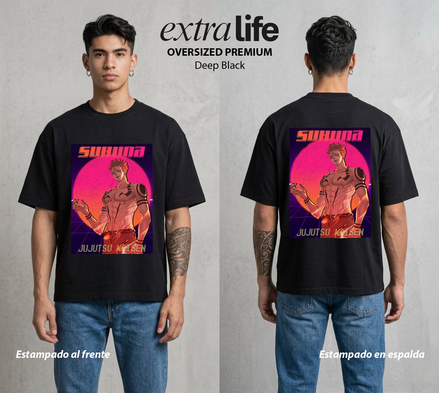 El Arte de las Maldiciones | El Ser del Caos Antiguo #04210 - Playera Oversized Premium | Deep Black - Foto en modelo