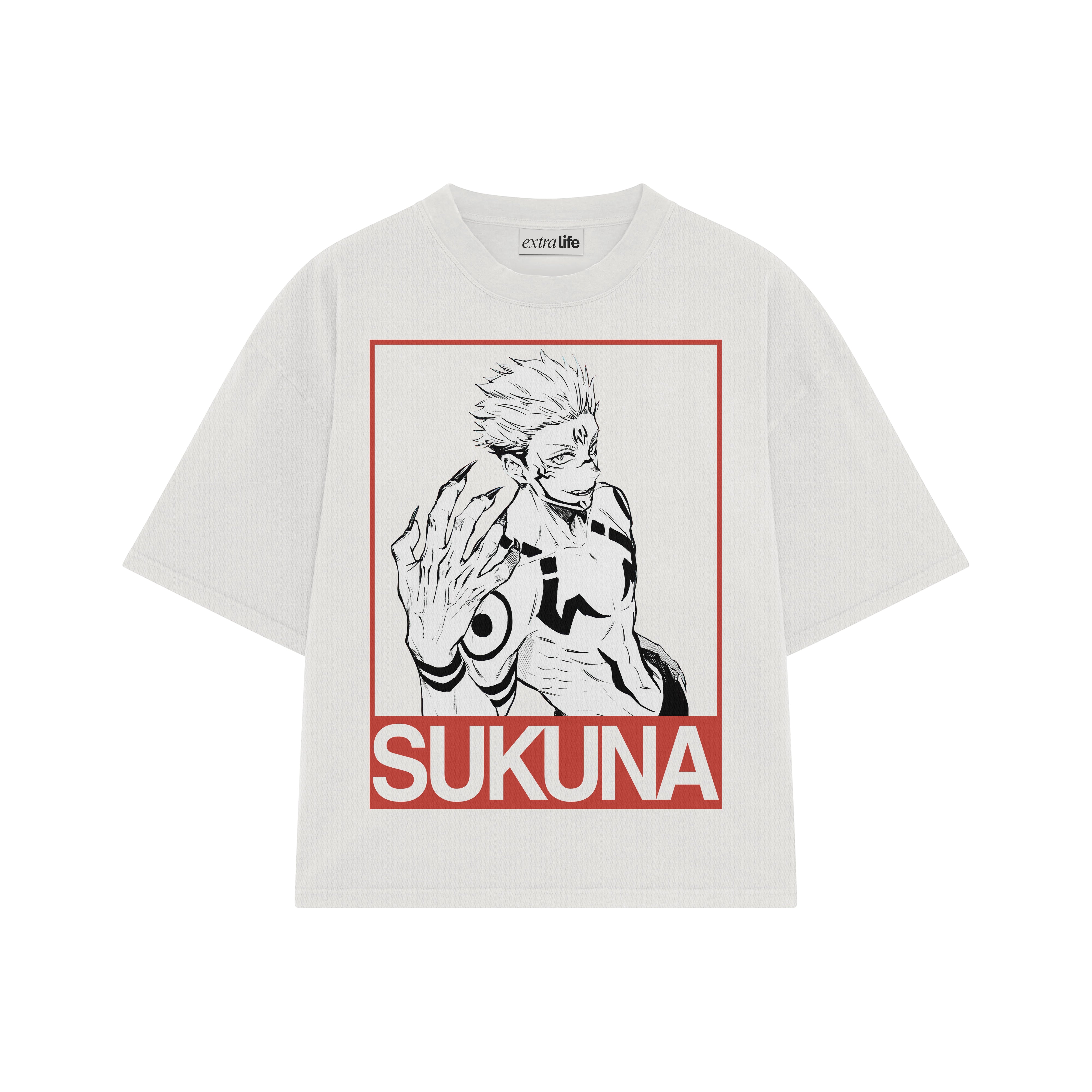 Playera streetwear premium de anime y gaming ExtraLife MX, corte boxy oversized drop shoulder heavyweight en color Deep Black y Off-White, moda urbana mexicana de culto.