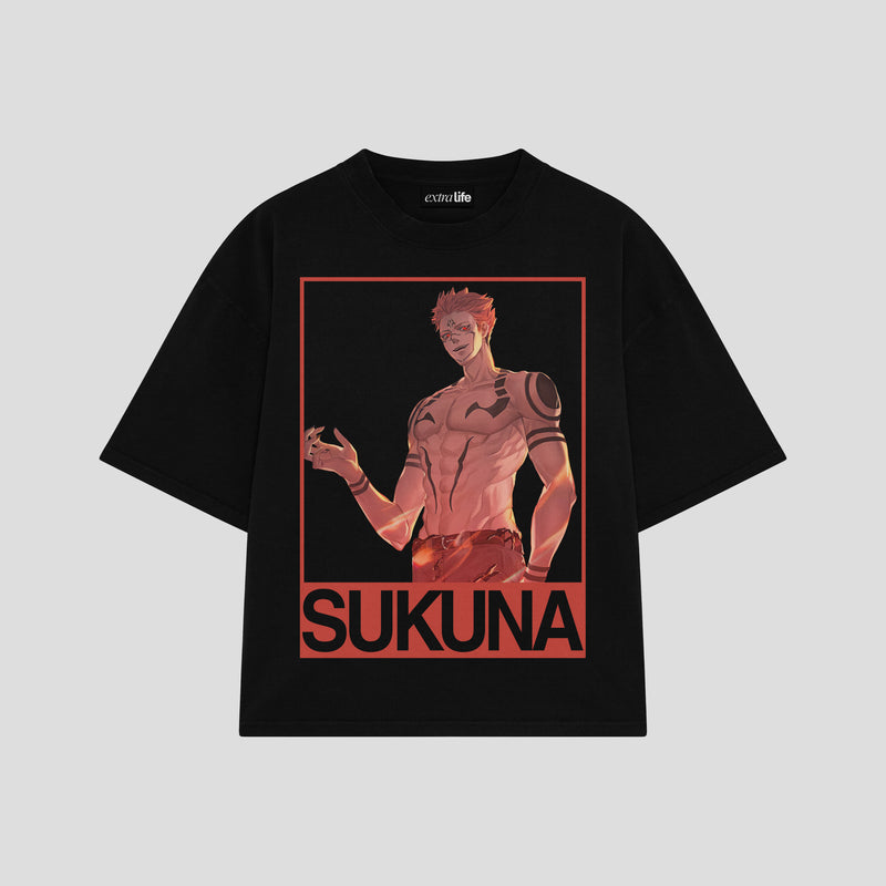 Playera streetwear premium de anime y gaming ExtraLife MX, corte boxy oversized drop shoulder heavyweight en color Deep Black y Off-White, moda urbana mexicana de culto.
