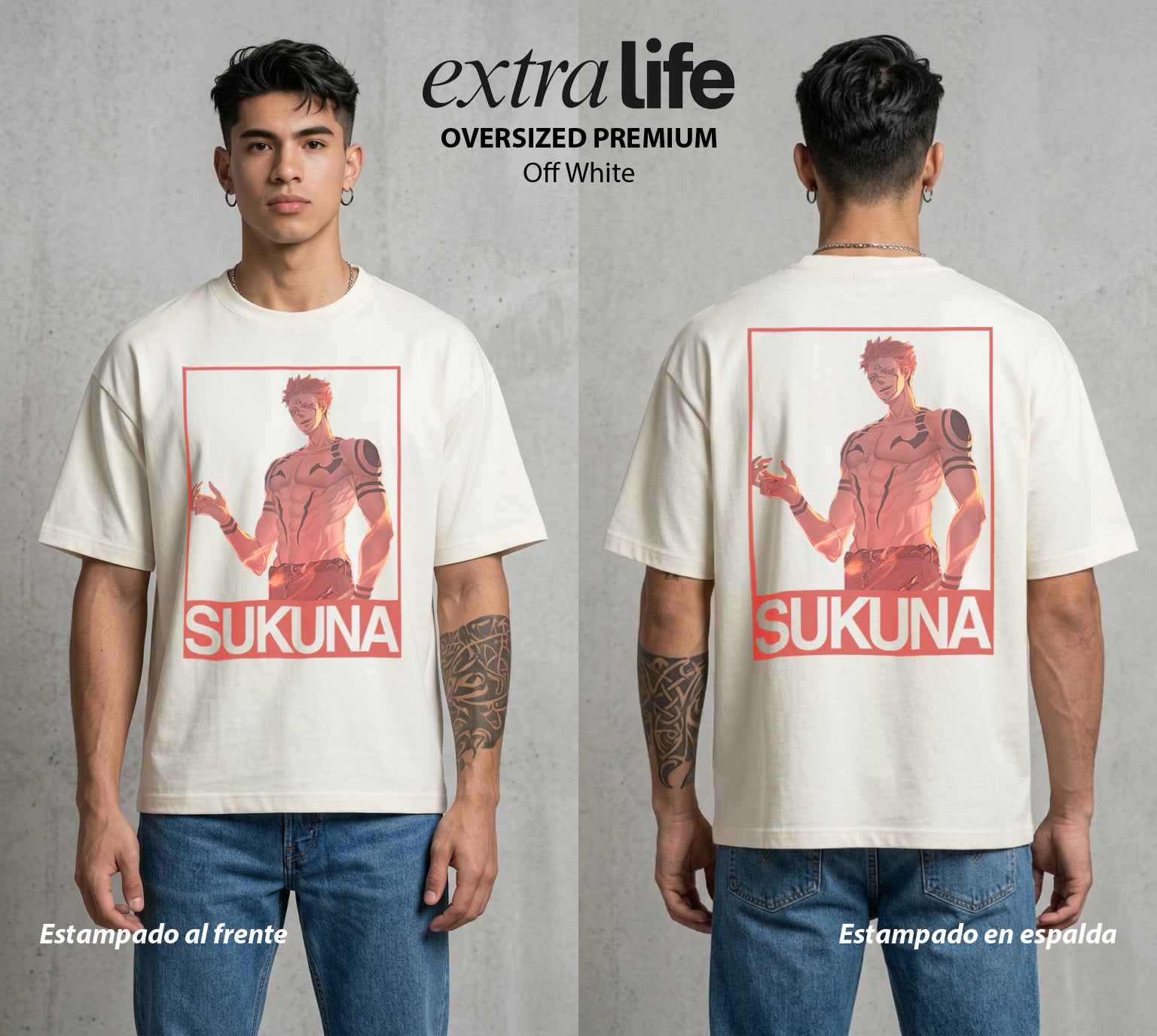 El Arte de las Maldiciones | El Poder mas Antiguo #04213 - Playera Oversized Premium | Off White - Foto en modelo
