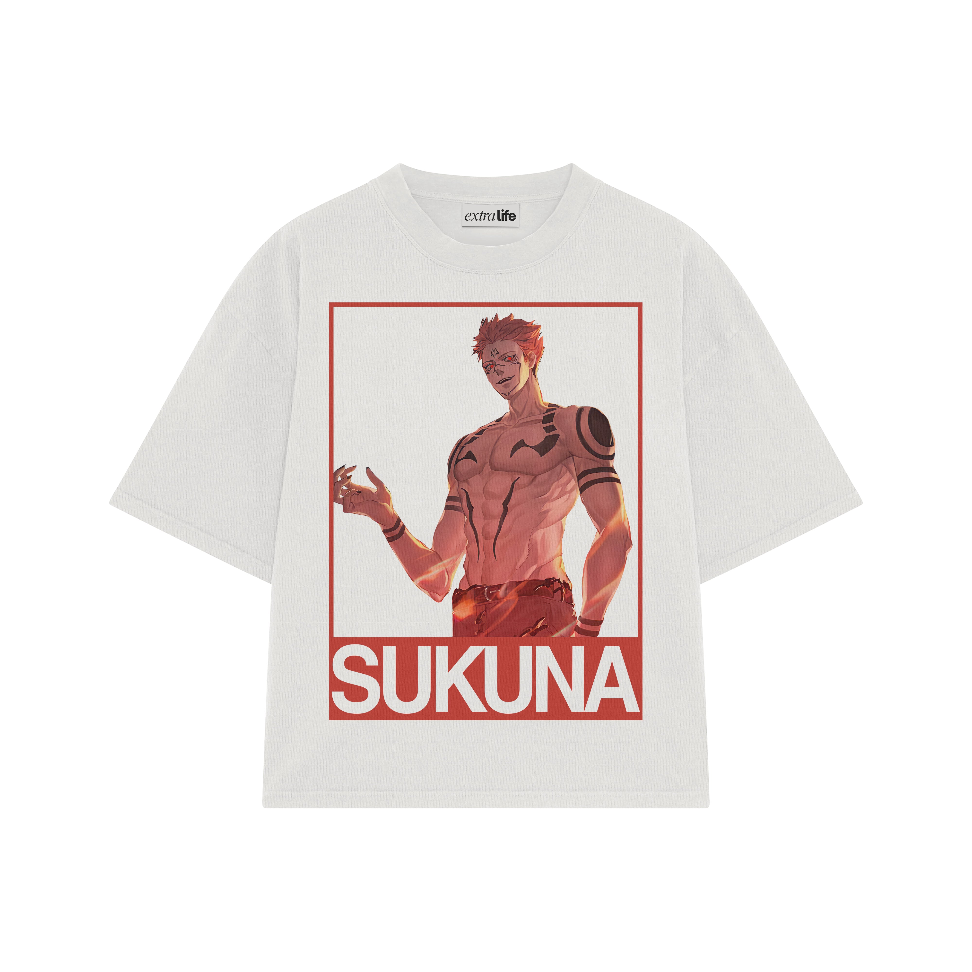 Playera streetwear premium de anime y gaming ExtraLife MX, corte boxy oversized drop shoulder heavyweight en color Deep Black y Off-White, moda urbana mexicana de culto.