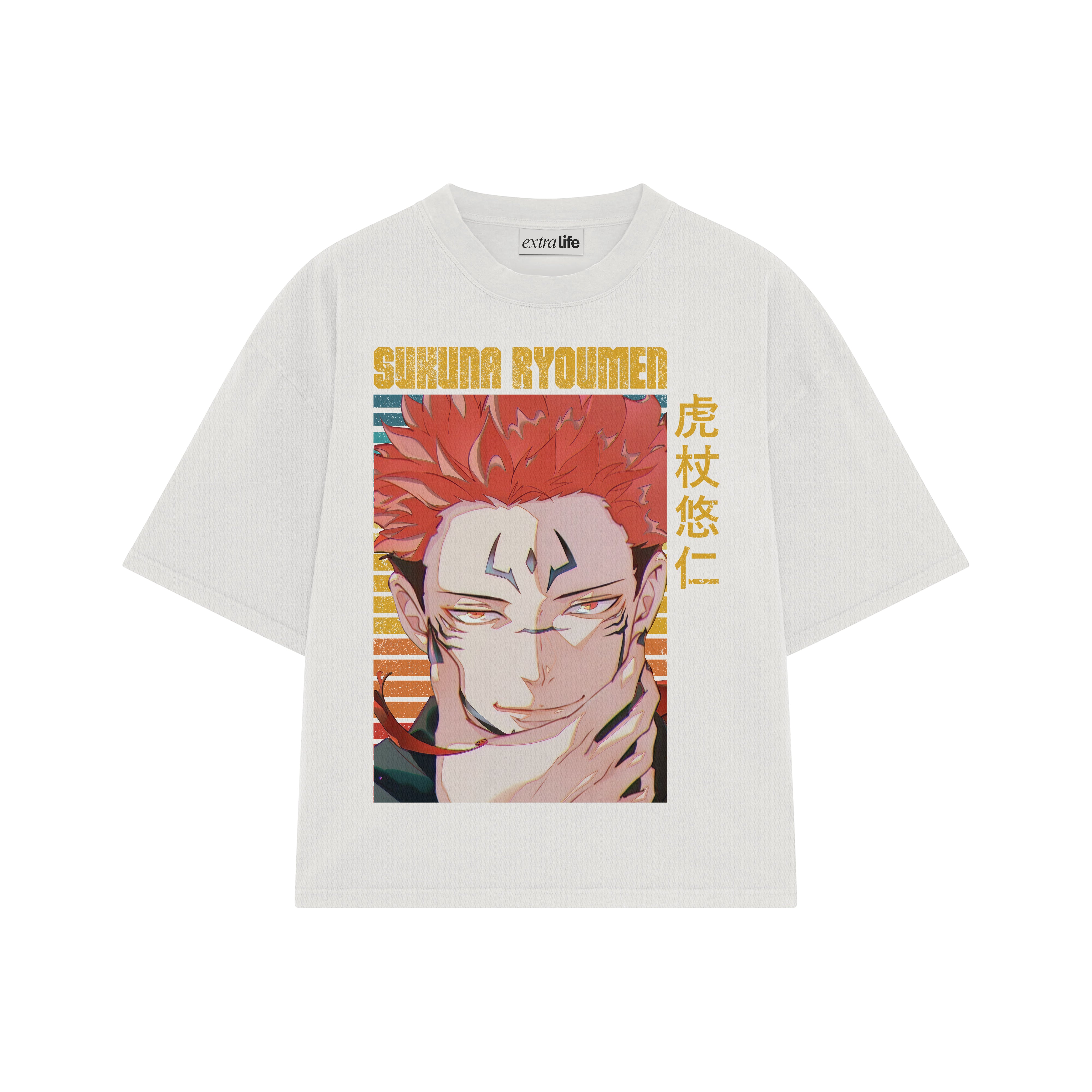 Playera streetwear premium de anime y gaming ExtraLife MX, corte boxy oversized drop shoulder heavyweight en color Deep Black y Off-White, moda urbana mexicana de culto.