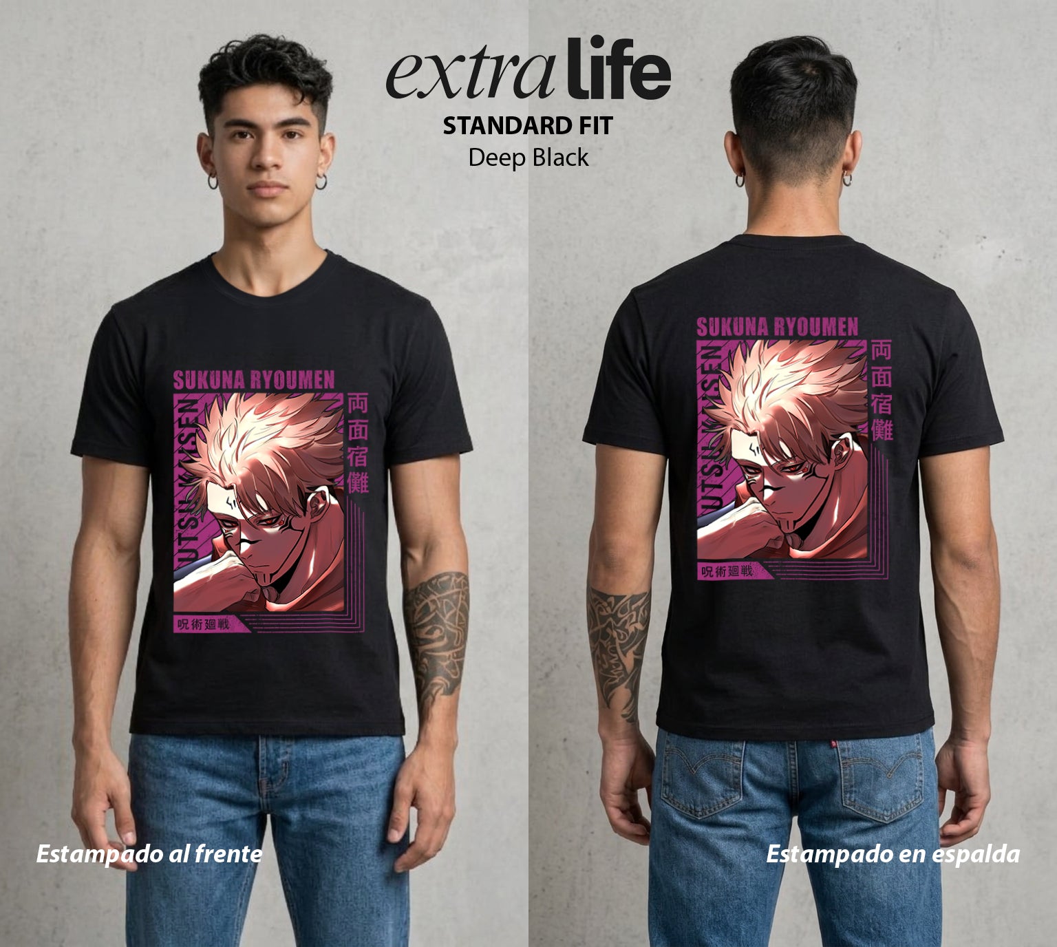 El Arte de las Maldiciones | El Rey de las Maldiciones #04217 - Playera Standard Fit | Deep Black - Foto en modelo