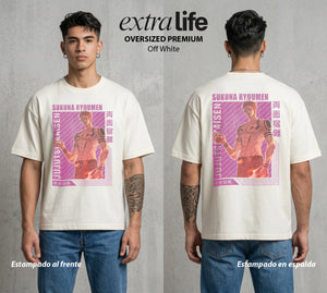 El Arte de las Maldiciones | El Ser del Caos Antiguo #04218 - Playera Oversized Premium | Off White - Foto en modelo