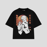 Playera streetwear premium de anime y gaming ExtraLife MX, corte boxy oversized drop shoulder heavyweight en color Deep Black y Off-White, moda urbana mexicana de culto.