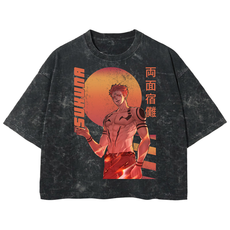 Playera streetwear premium de anime y gaming ExtraLife MX, corte boxy deluxe mineral wash heavyweight en color Acid Wash, moda urbana mexicana de culto.