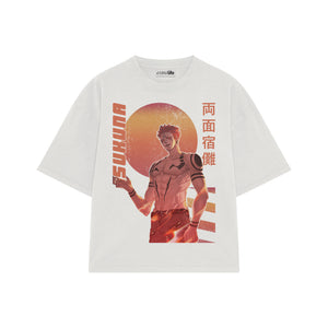 Playera streetwear premium de anime y gaming ExtraLife MX, corte boxy oversized drop shoulder heavyweight en color Deep Black y Off-White, moda urbana mexicana de culto.
