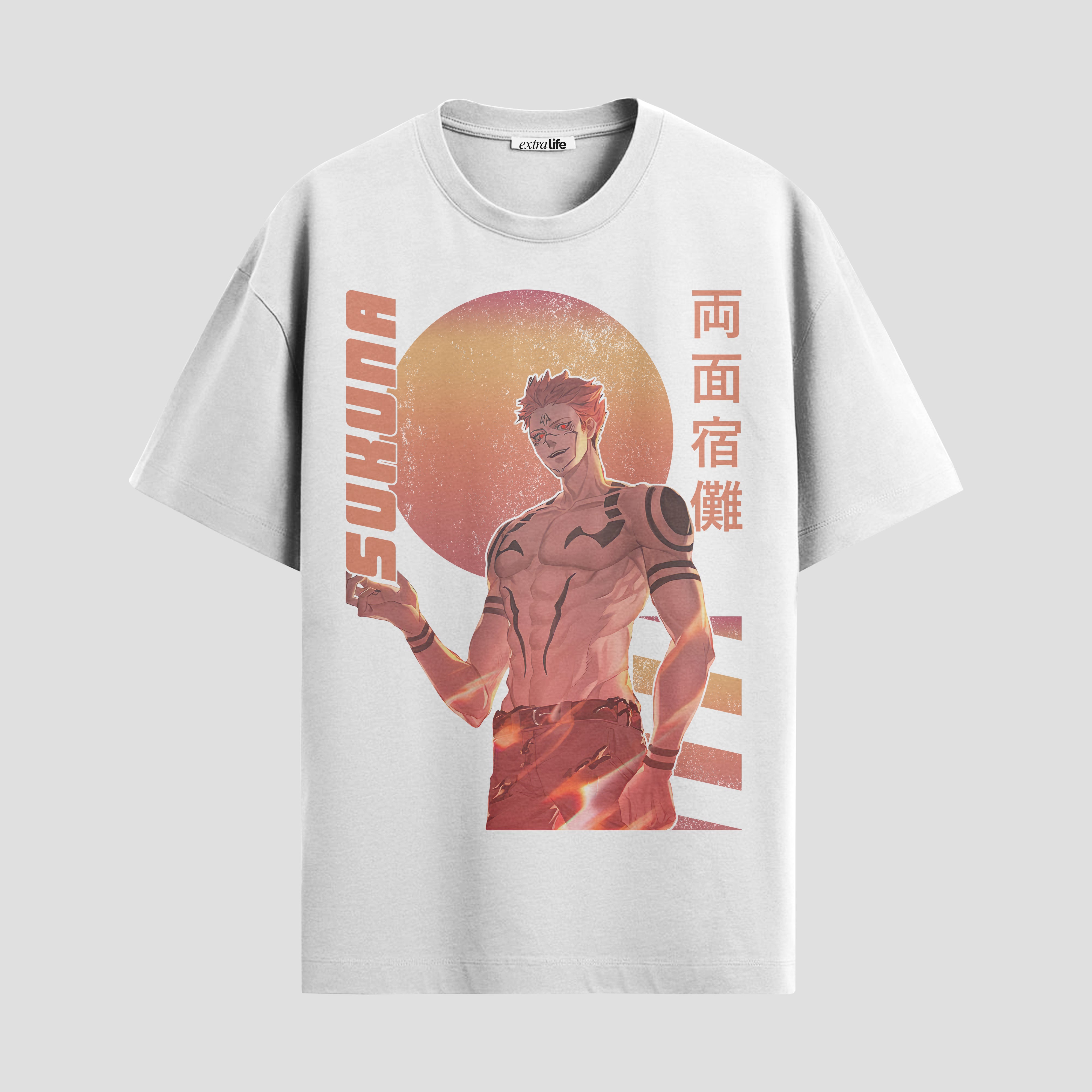 Playera urbana de anime y gaming ExtraLife MX, corte Standard Fit unisex ligero y transpirable en color Deep Black y Pure White, ropa de uso diario para gym y casual.