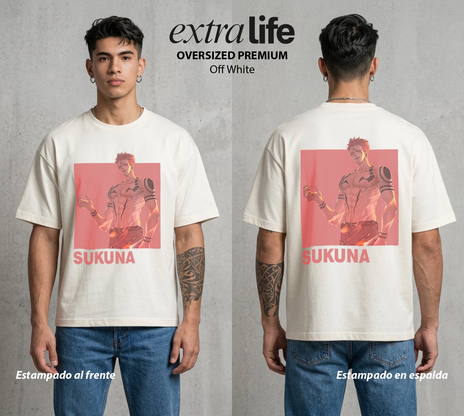 El Arte de las Maldiciones | El Caos Incarnado #04222 - Playera Oversized Premium | Off White - Foto en modelo