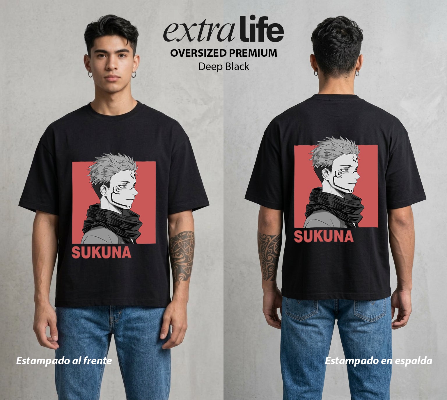 El Arte de las Maldiciones | La Maldicion Suprema #04224 - Playera Oversized Premium | Deep Black - Foto en modelo