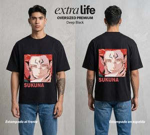 El Arte de las Maldiciones | Dedos del Rey #04228 - Playera Oversized Premium | Deep Black - Foto en modelo
