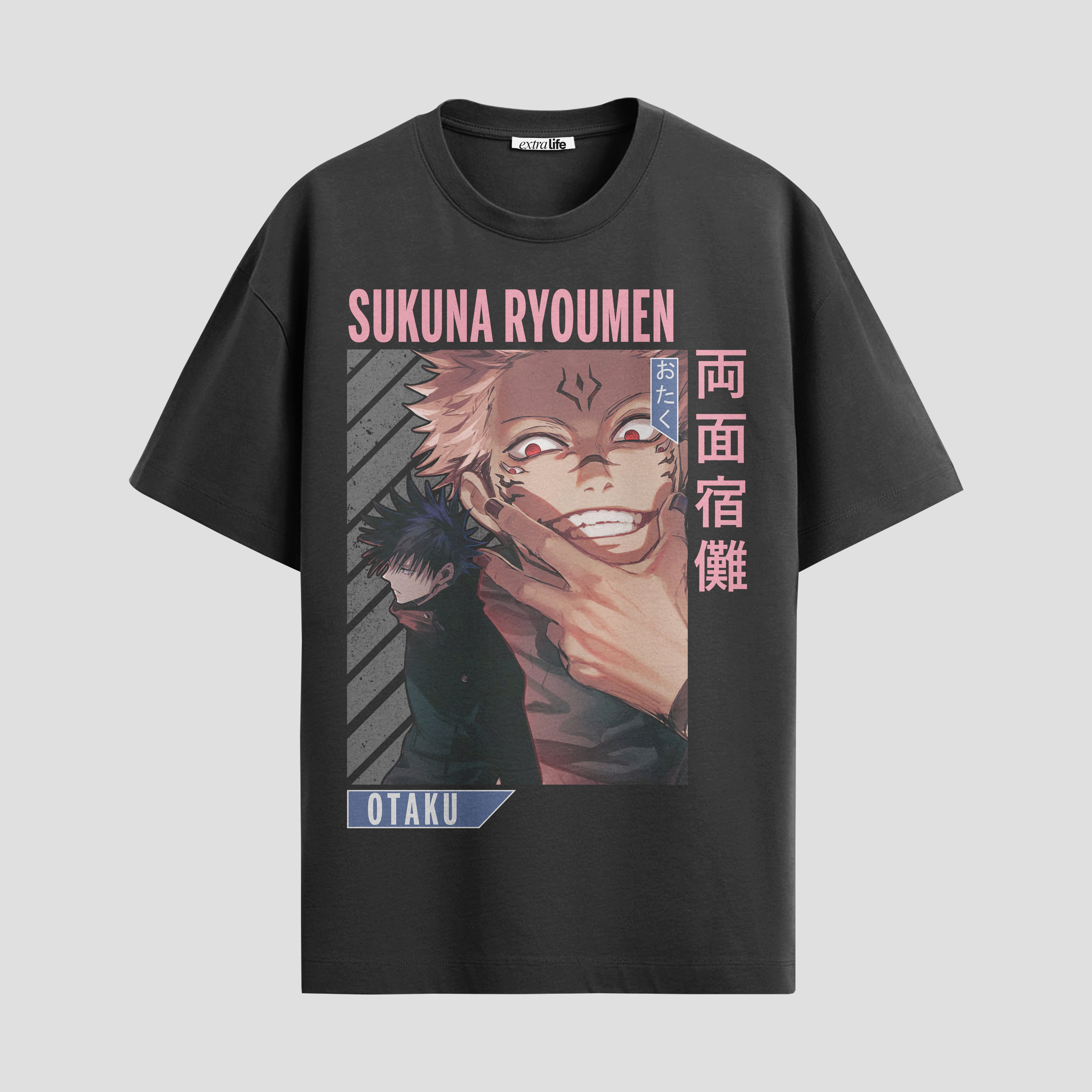 Playera urbana de anime y gaming ExtraLife MX, corte Standard Fit unisex ligero y transpirable en color Deep Black y Pure White, ropa de uso diario para gym y casual.