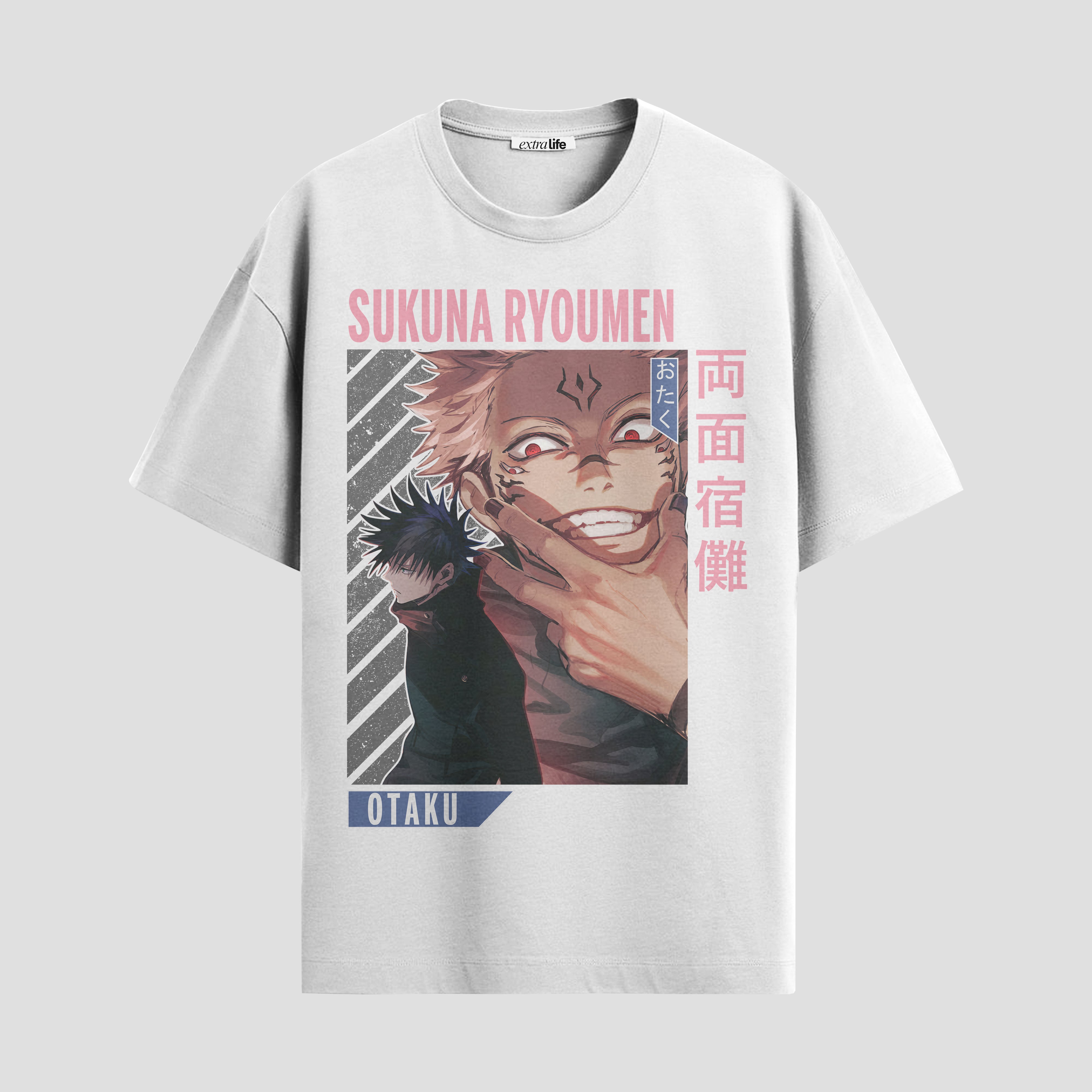 Playera urbana de anime y gaming ExtraLife MX, corte Standard Fit unisex ligero y transpirable en color Deep Black y Pure White, ropa de uso diario para gym y casual.