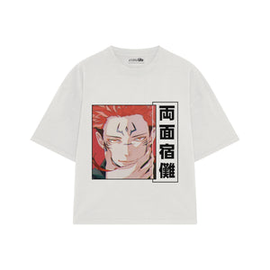 Playera streetwear premium de anime y gaming ExtraLife MX, corte boxy oversized drop shoulder heavyweight en color Deep Black y Off-White, moda urbana mexicana de culto.