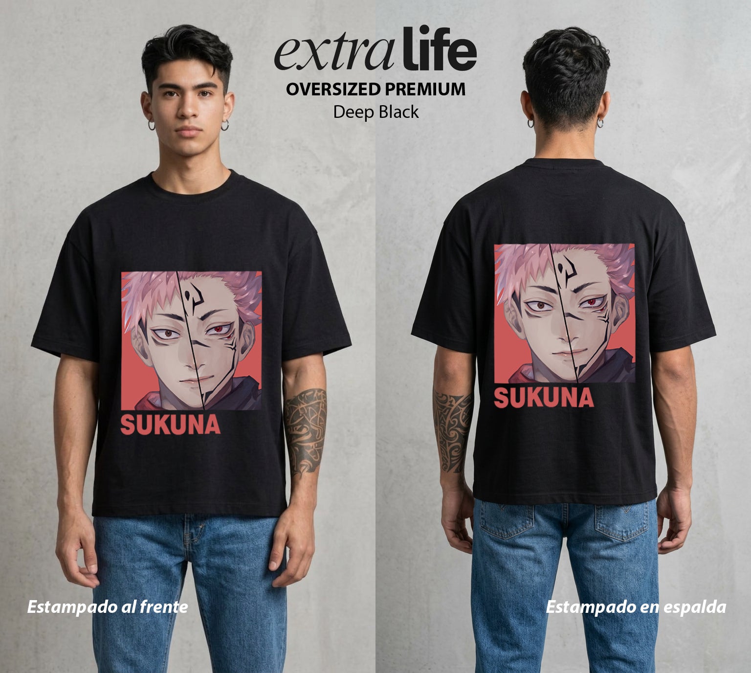 El Arte de las Maldiciones | La Maldicion Suprema #04233 - Playera Oversized Premium | Deep Black - Foto en modelo