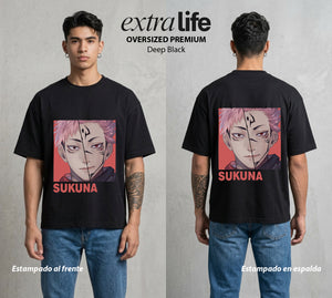 El Arte de las Maldiciones | La Maldicion Suprema #04233 - Playera Oversized Premium | Deep Black - Foto en modelo