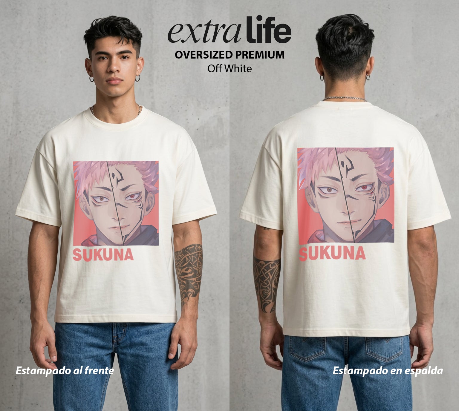El Arte de las Maldiciones | La Maldicion Suprema #04233 - Playera Oversized Premium | Off White - Foto en modelo