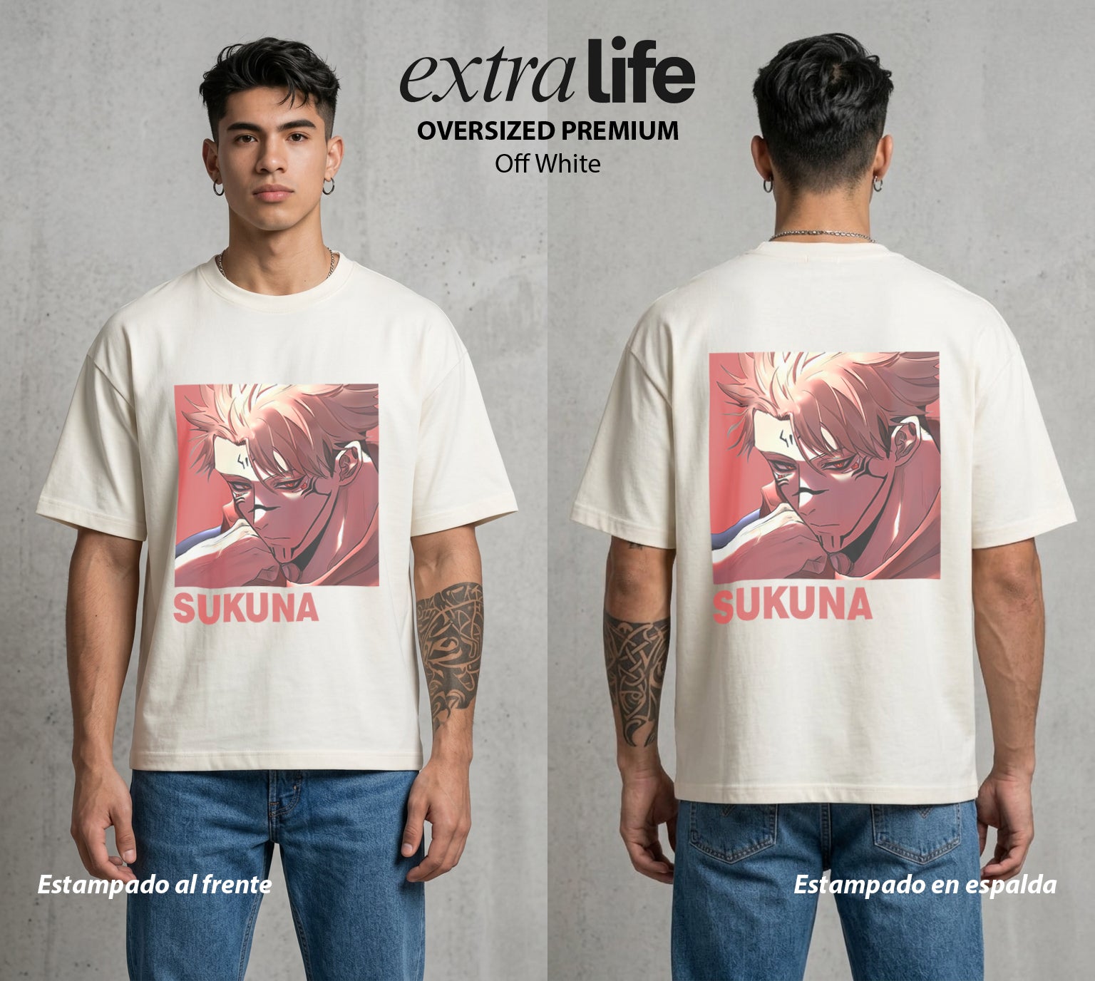 El Arte de las Maldiciones | El Rey de las Maldiciones #04234 - Playera Oversized Premium | Off White - Foto en modelo