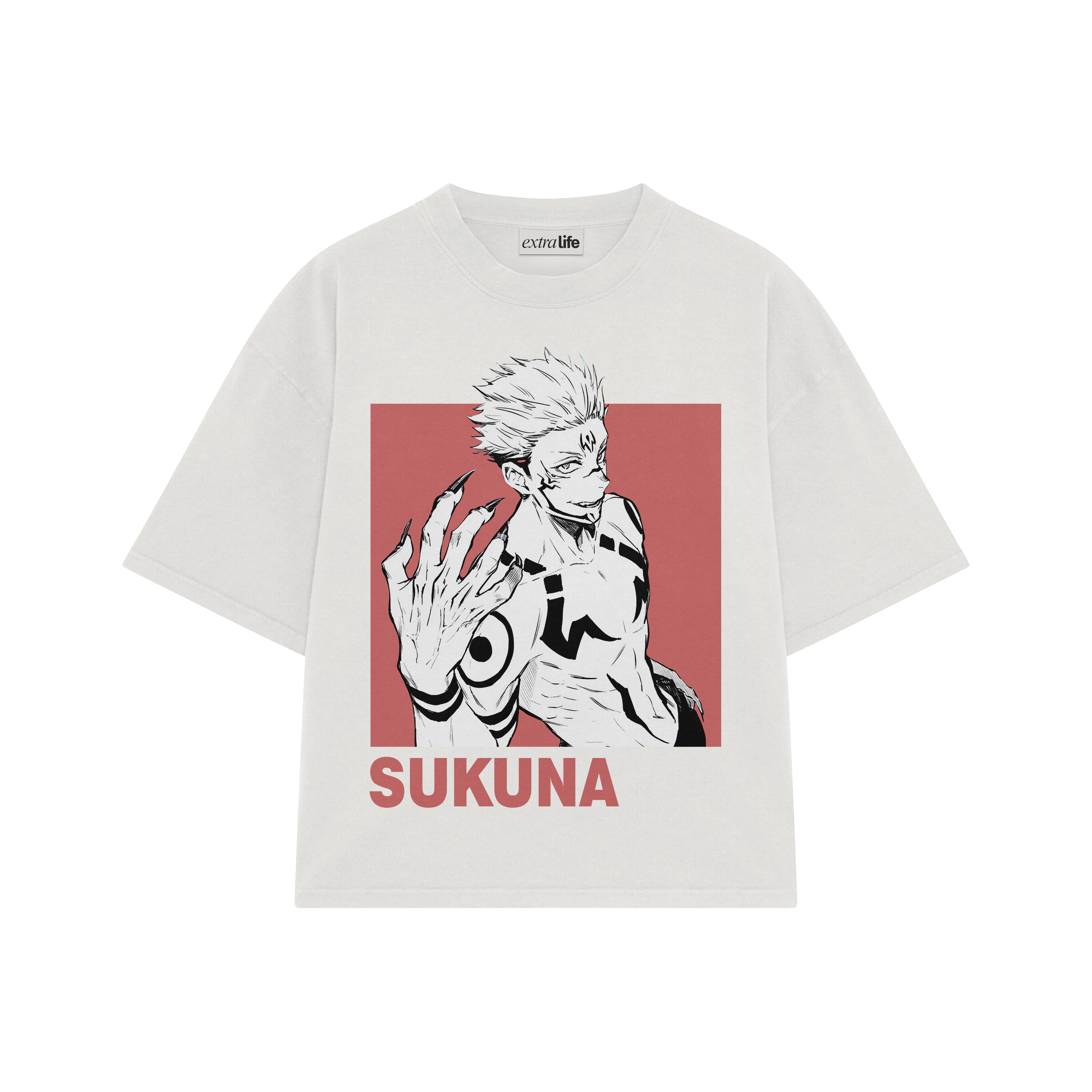 Playera streetwear premium de anime y gaming ExtraLife MX, corte boxy oversized drop shoulder heavyweight en color Deep Black y Off-White, moda urbana mexicana de culto.