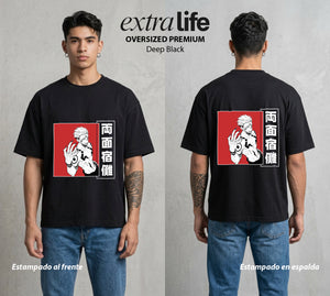 El Arte de las Maldiciones | Dedos del Rey #04236 - Playera Oversized Premium | Deep Black - Foto en modelo