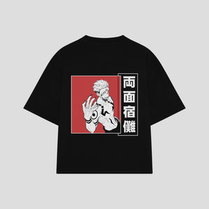 Playera streetwear premium de anime y gaming ExtraLife MX, corte boxy oversized drop shoulder heavyweight en color Deep Black y Off-White, moda urbana mexicana de culto.