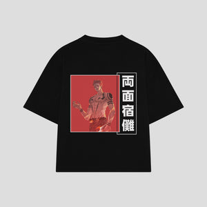 Playera streetwear premium de anime y gaming ExtraLife MX, corte boxy oversized drop shoulder heavyweight en color Deep Black y Off-White, moda urbana mexicana de culto.