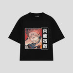 Playera streetwear premium de anime y gaming ExtraLife MX, corte boxy oversized drop shoulder heavyweight en color Deep Black y Off-White, moda urbana mexicana de culto.