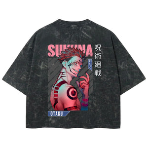 Playera streetwear premium de anime y gaming ExtraLife MX, corte boxy deluxe mineral wash heavyweight en color Acid Wash, moda urbana mexicana de culto.