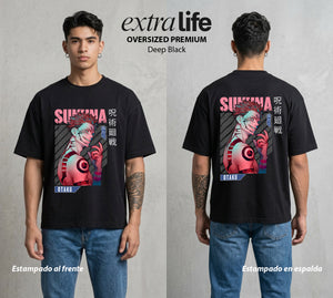 El Arte de las Maldiciones | El Caos Incarnado #04239 - Playera Oversized Premium | Deep Black - Foto en modelo