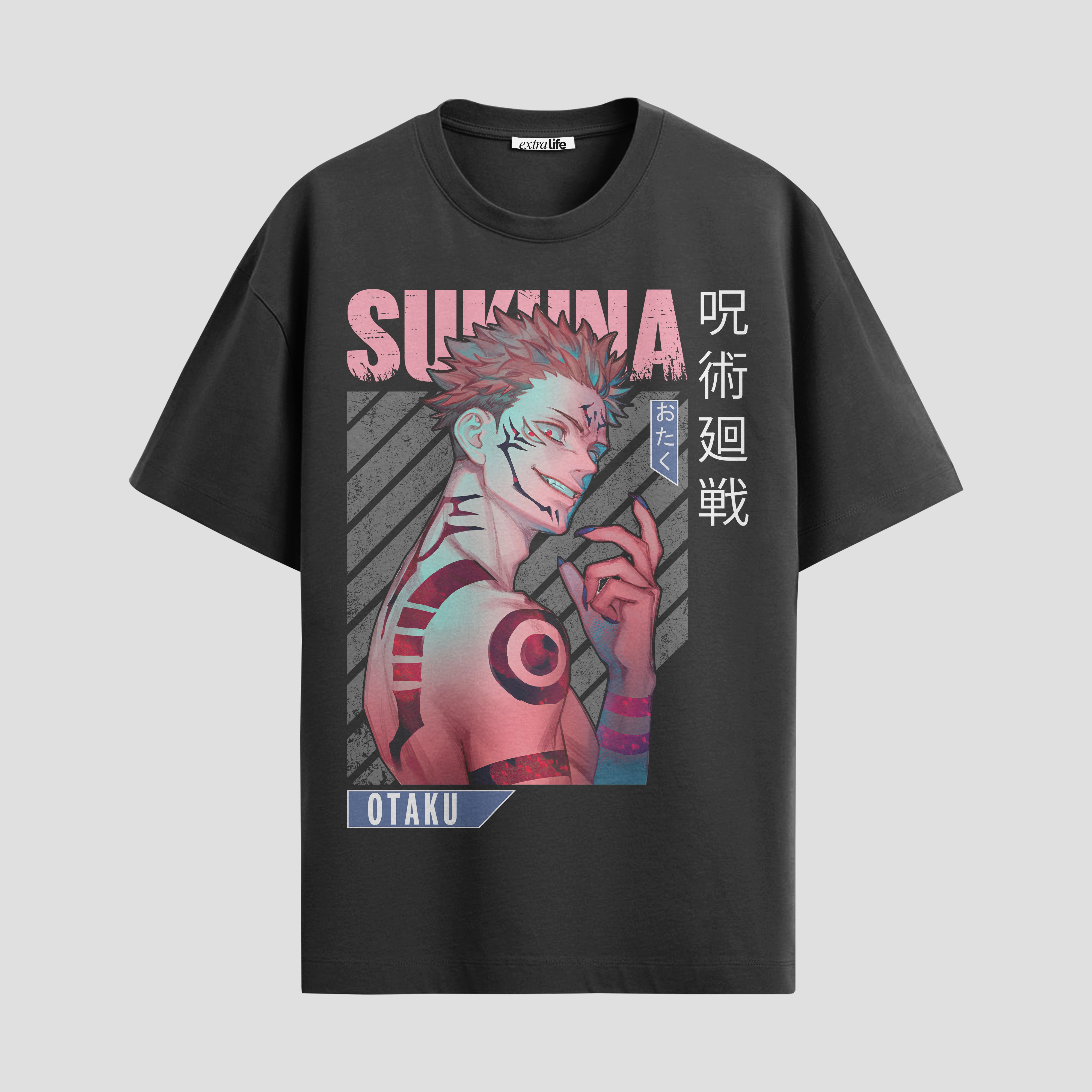 Playera urbana de anime y gaming ExtraLife MX, corte Standard Fit unisex ligero y transpirable en color Deep Black y Pure White, ropa de uso diario para gym y casual.