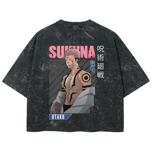 Playera streetwear premium de anime y gaming ExtraLife MX, corte boxy deluxe mineral wash heavyweight en color Acid Wash, moda urbana mexicana de culto.