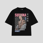 Playera streetwear premium de anime y gaming ExtraLife MX, corte boxy oversized drop shoulder heavyweight en color Deep Black y Off-White, moda urbana mexicana de culto.