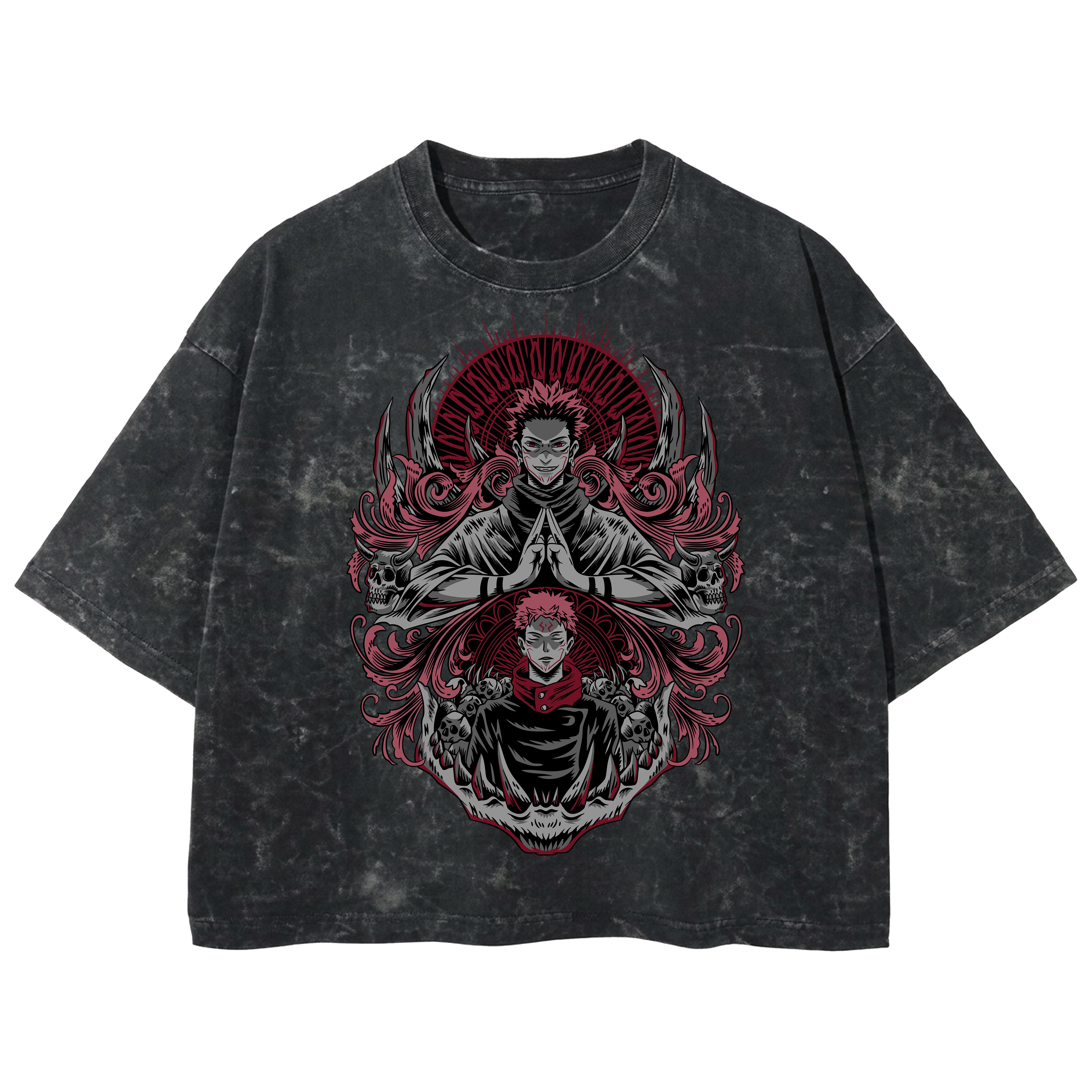 Playera streetwear premium de anime y gaming ExtraLife MX, corte boxy deluxe mineral wash heavyweight en color Acid Wash, moda urbana mexicana de culto.
