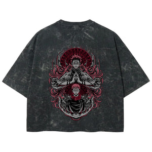 Playera streetwear premium de anime y gaming ExtraLife MX, corte boxy deluxe mineral wash heavyweight en color Acid Wash, moda urbana mexicana de culto.