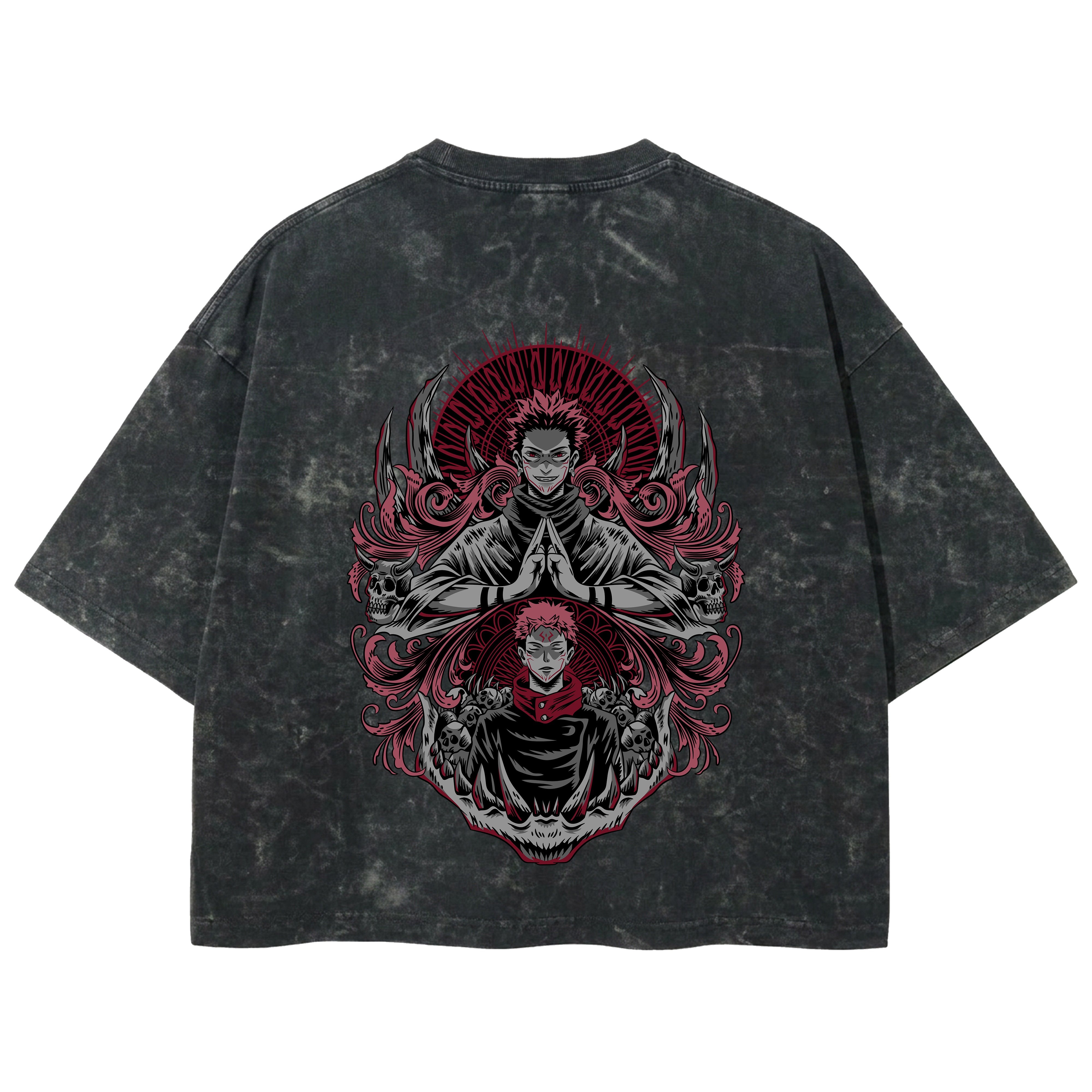 Playera streetwear premium de anime y gaming ExtraLife MX, corte boxy deluxe mineral wash heavyweight en color Acid Wash, moda urbana mexicana de culto.
