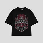 Playera streetwear premium de anime y gaming ExtraLife MX, corte boxy oversized drop shoulder heavyweight en color Deep Black y Off-White, moda urbana mexicana de culto.