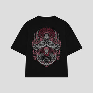 Playera streetwear premium de anime y gaming ExtraLife MX, corte boxy oversized drop shoulder heavyweight en color Deep Black y Off-White, moda urbana mexicana de culto.