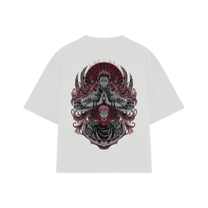 Playera streetwear premium de anime y gaming ExtraLife MX, corte boxy oversized drop shoulder heavyweight en color Deep Black y Off-White, moda urbana mexicana de culto.