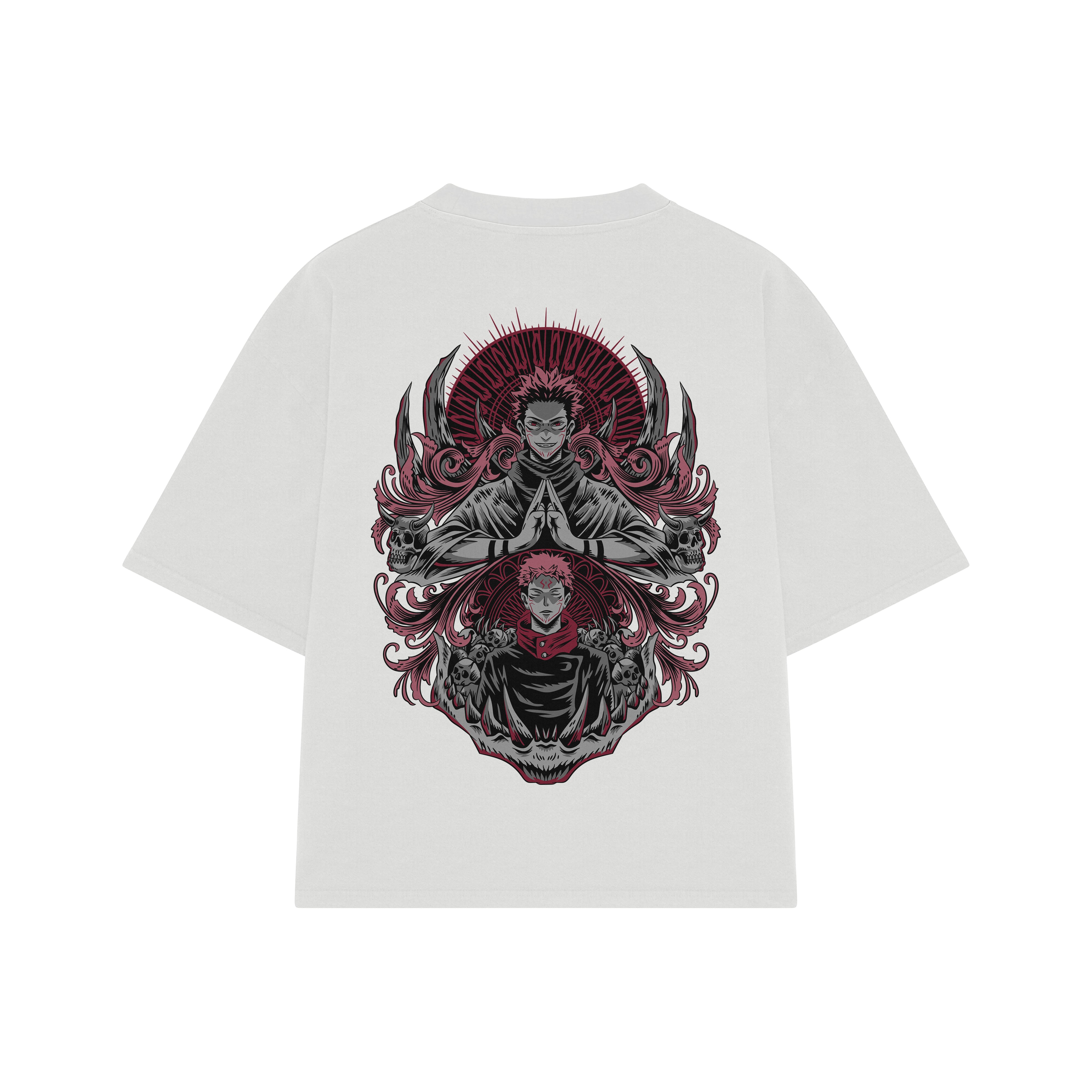 Playera streetwear premium de anime y gaming ExtraLife MX, corte boxy oversized drop shoulder heavyweight en color Deep Black y Off-White, moda urbana mexicana de culto.