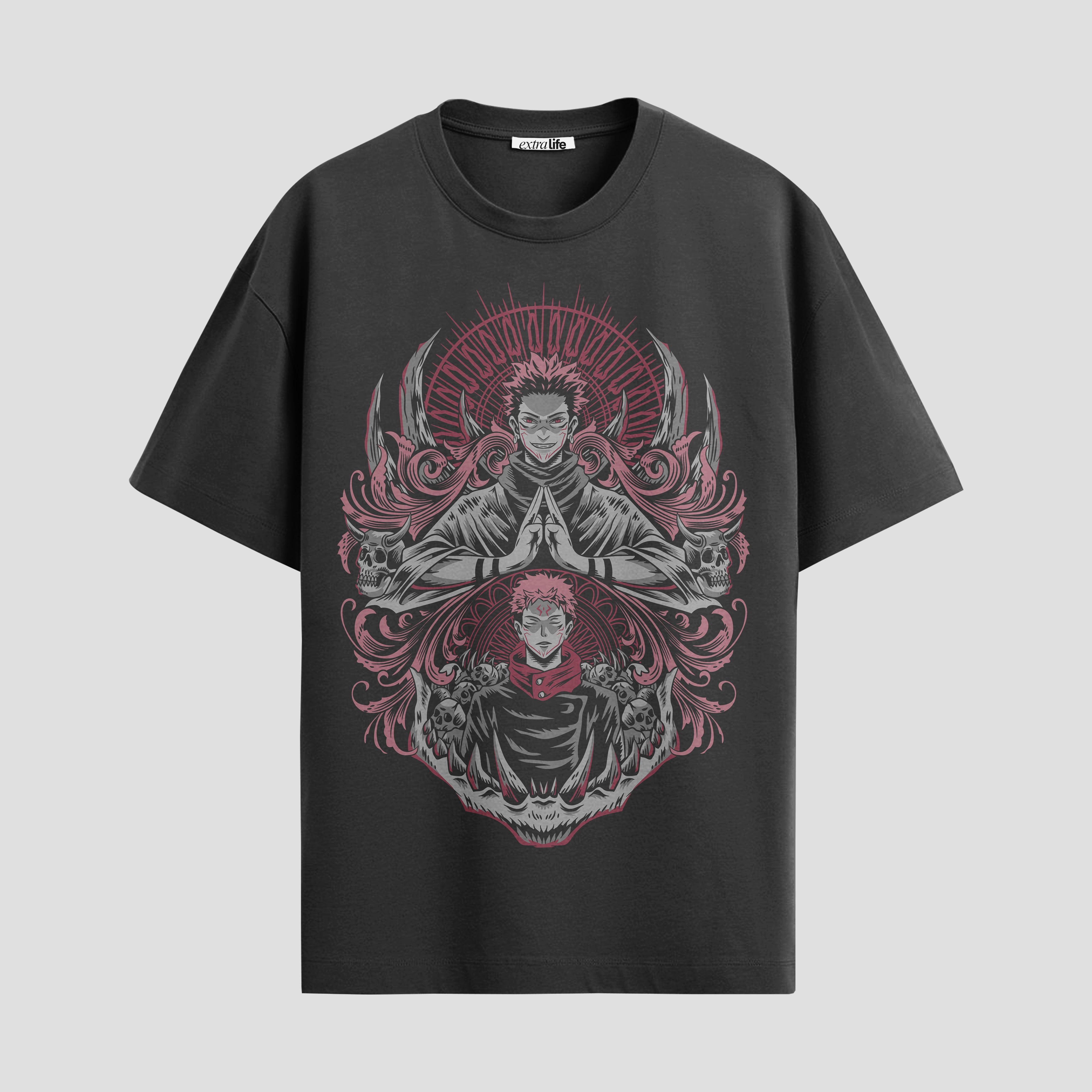Playera urbana de anime y gaming ExtraLife MX, corte Standard Fit unisex ligero y transpirable en color Deep Black y Pure White, ropa de uso diario para gym y casual.