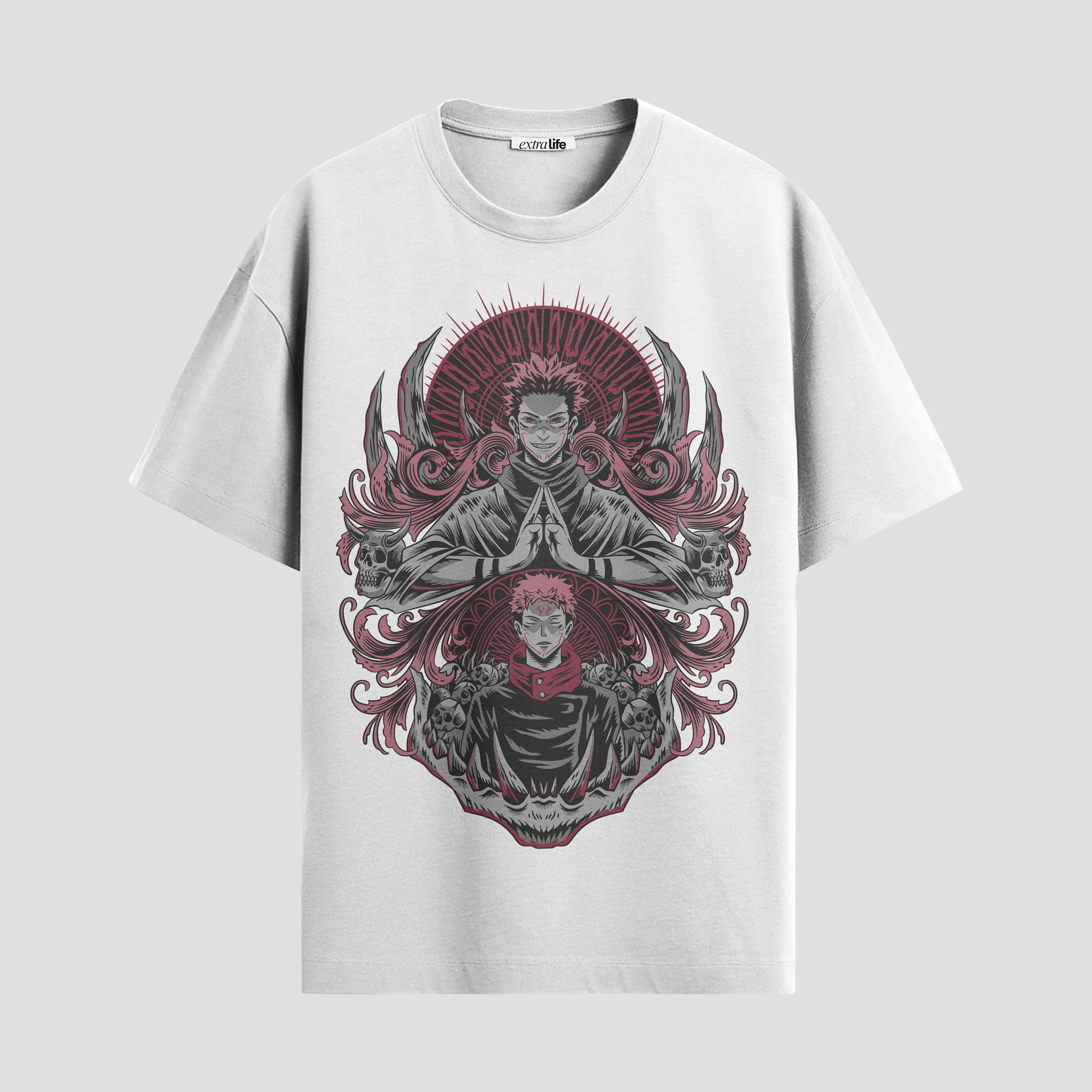 Playera urbana de anime y gaming ExtraLife MX, corte Standard Fit unisex ligero y transpirable en color Deep Black y Pure White, ropa de uso diario para gym y casual.