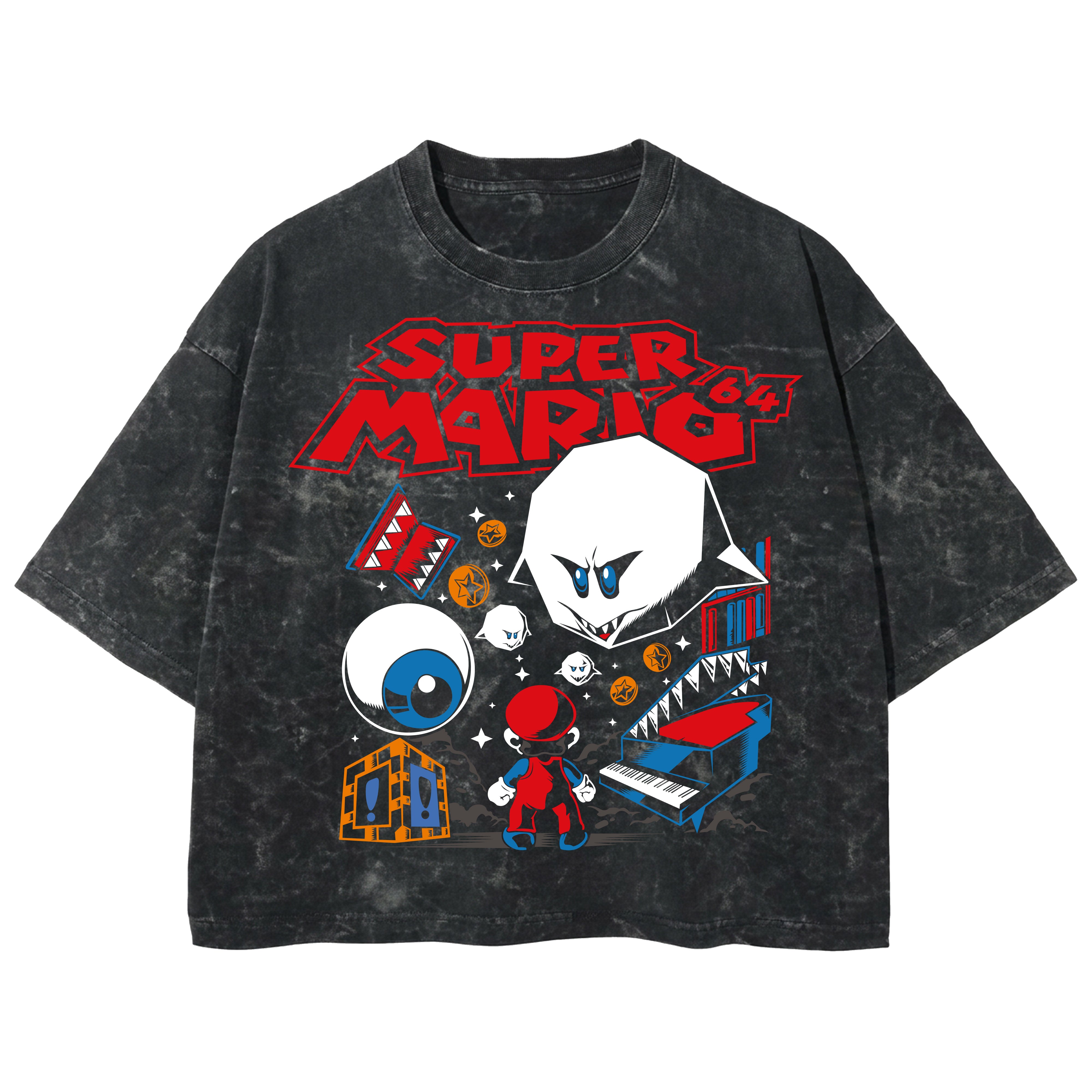 Playera streetwear premium de anime y gaming ExtraLife MX, corte boxy deluxe mineral wash heavyweight en color Acid Wash, moda urbana mexicana de culto.