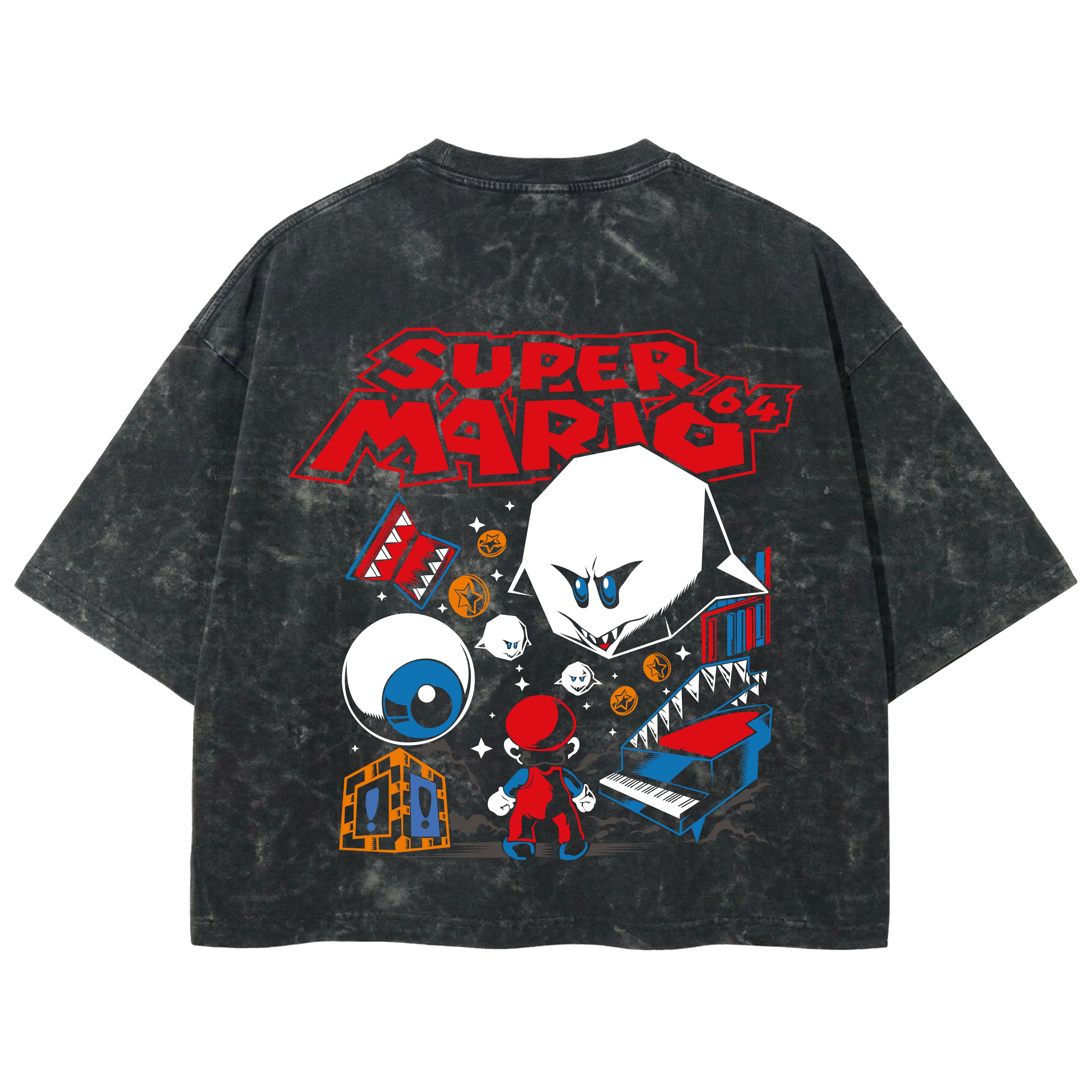 Playera streetwear premium de anime y gaming ExtraLife MX, corte boxy deluxe mineral wash heavyweight en color Acid Wash, moda urbana mexicana de culto.