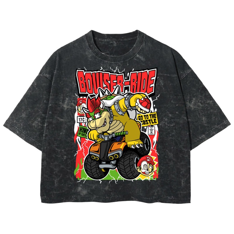 Playera streetwear premium de anime y gaming ExtraLife MX, corte boxy deluxe mineral wash heavyweight en color Acid Wash, moda urbana mexicana de culto.